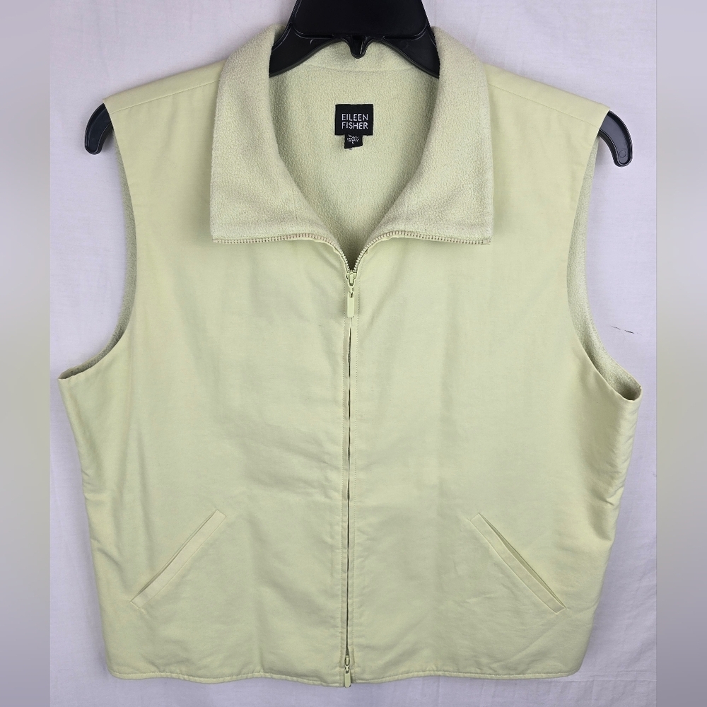 Eileen Fisher Lime Green Sleeveless Lightweight Jacket Vest Sz L